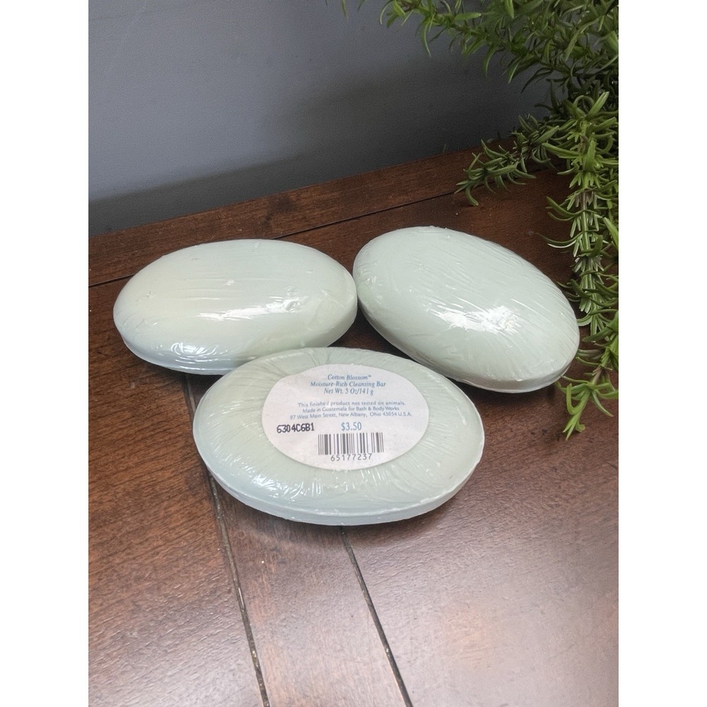 3 Bath & Body Works COTTON BLOSSOM Moisture Rich Cleaning Bar Soap DISCONTINUED